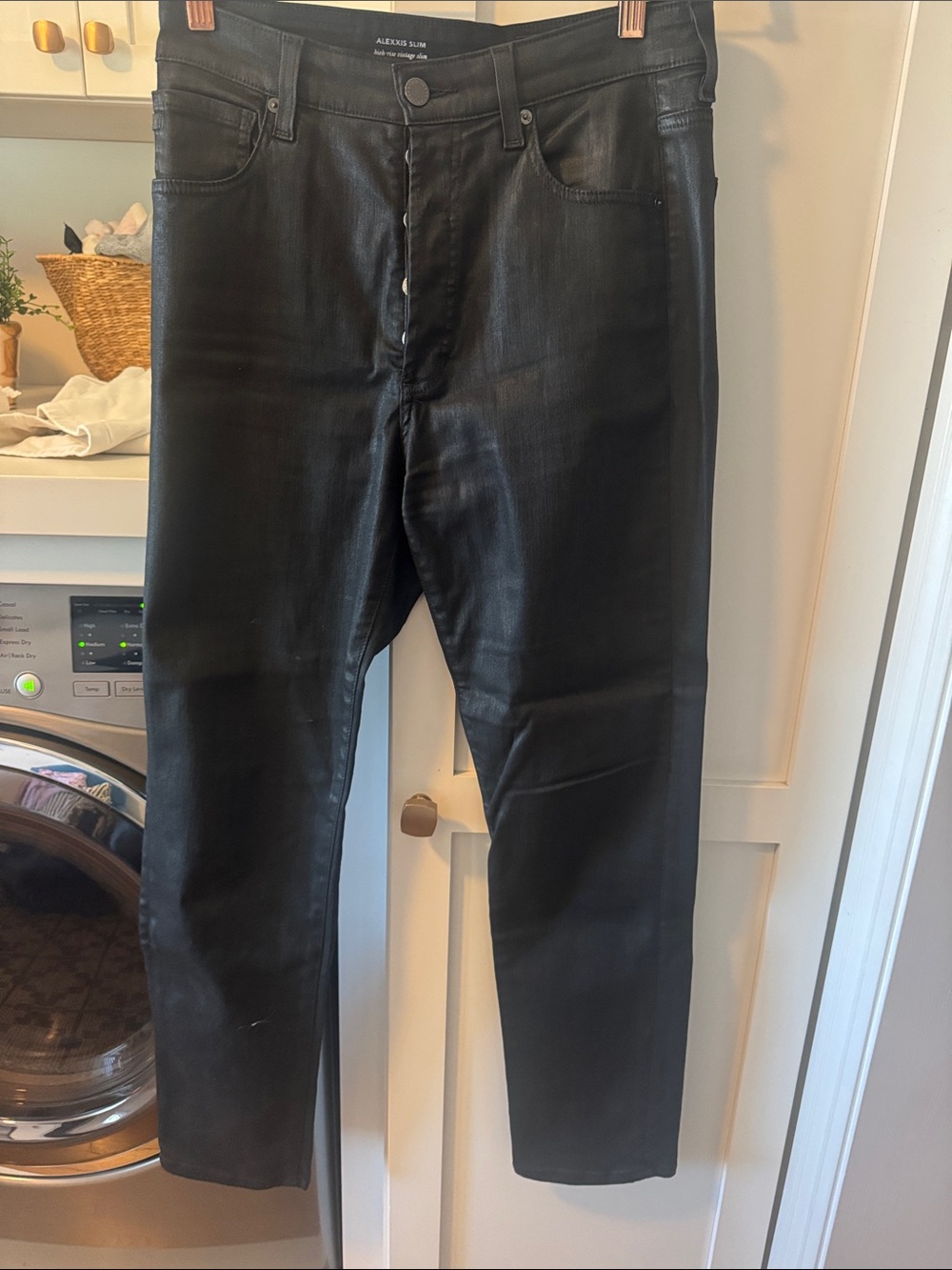Ag Adriano Goldschmied Slim High-Rise Coated Black Jeans